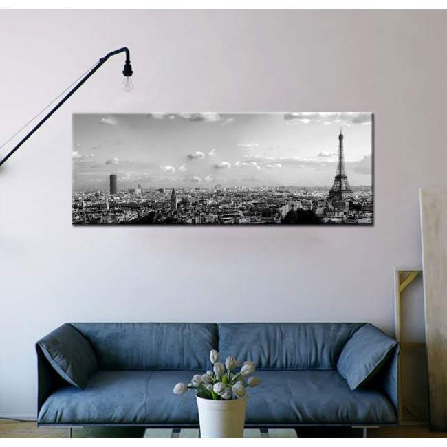 Paris skyline grayscale, πανοραμικός πίνακας σε καμβά