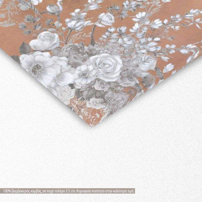 Πίνακας σε καμβά Gray roses and leaves, λεπτομέρεια