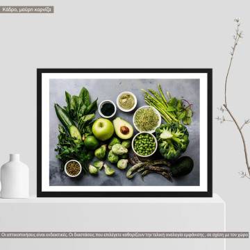 Green vegetables, κάδρο, μαύρη κορνίζα