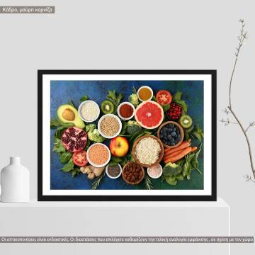 Nuts, fruits and vegetables, κάδρο, μαύρη κορνίζα