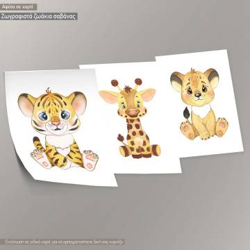Savanna animals watercolor, poster 3 panels 2
