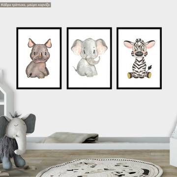 Savanna animals watercolor II, poster 3 panels