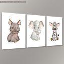 Savanna animals watercolor II, poster 3 panels