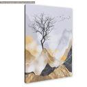 Canvas print Lone tree with flying birds, vertical