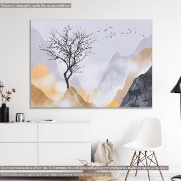 Canvas print, Lone tree with flying birds
