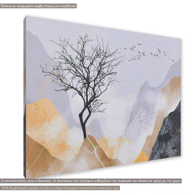 Canvas print, Lone tree with flying birds