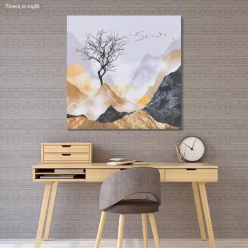 Canvas print Lone tree with flying birds square