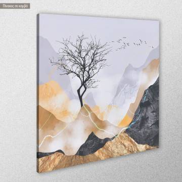 Πίνακας σε καμβά, Lone tree with flying birds, τετράγωνος 2