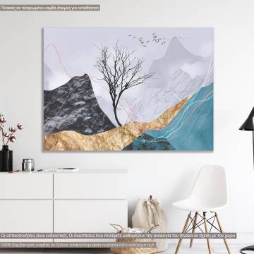 Canvas print, Lone tree with flying birds I