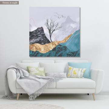 Canvas print Lone tree with flying birds I square