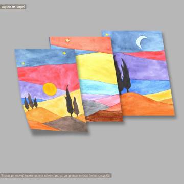 Simple landscape painting, three panels poster 2