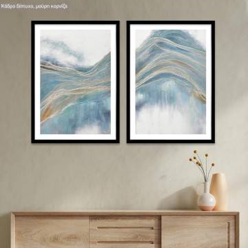 Turquoise storm, κάδρο, μαύρη κορνίζα, δίπτυχος