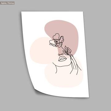 Minimalistic woman face with flower, κάδρο, μαύρη κορνίζα 2