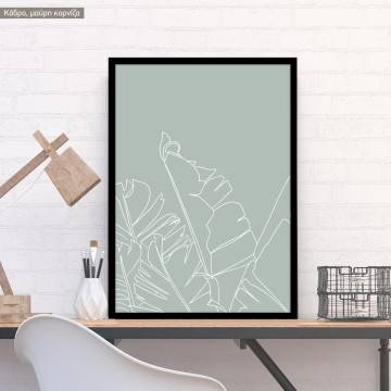 White line leaves on green, poster