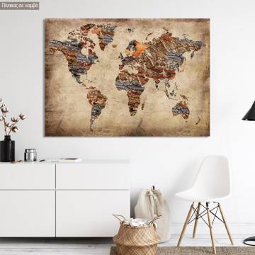 Πίνακας σε καμβά Wooden world map