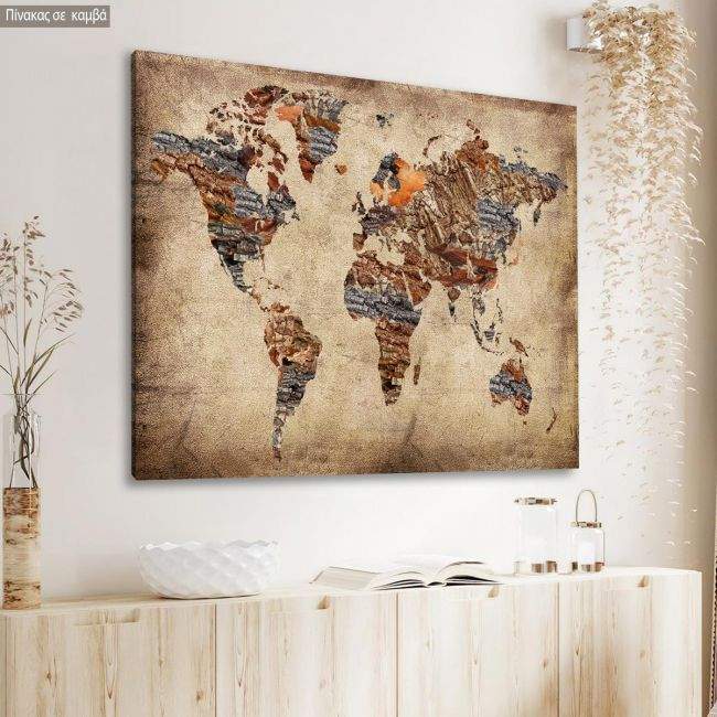 Canvas print Wooden world map