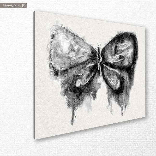 Πίνακας σε καμβά Watercolor grayscale butterfly, κοντινό. Διαθέσιμο και σε κάδρο μαύρη κορνίζα, λευκή κορνίζα, ξύλινη κορνίζα, αφίσα, πόστερ