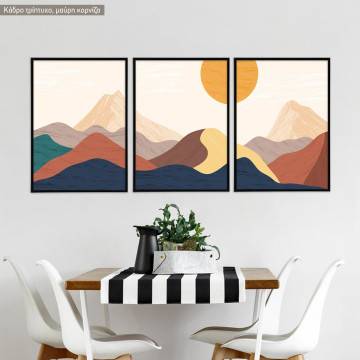 Vectorised mountains landscape, three panels poster