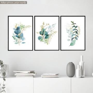 Watercoloured leaves bouquet, three panels poster