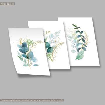 Watercoloured leaves bouquet, κάδρο, μαύρη κορνίζα τρίπτυχο 2