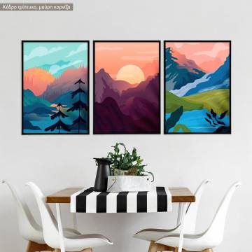 Mountains landscape vector, three panels poster