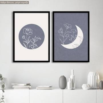 Sun and moon gray blue, poster