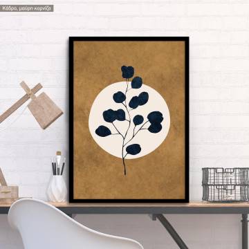 Dark blue leaves on brown III, poster