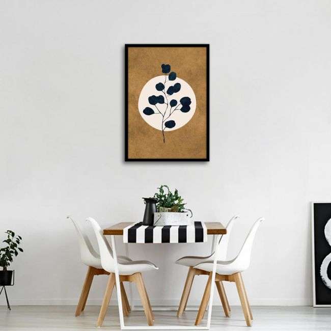 Dark blue leaves on brown III, poster