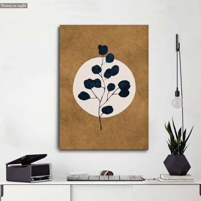 Dark blue leaves on brown III, poster