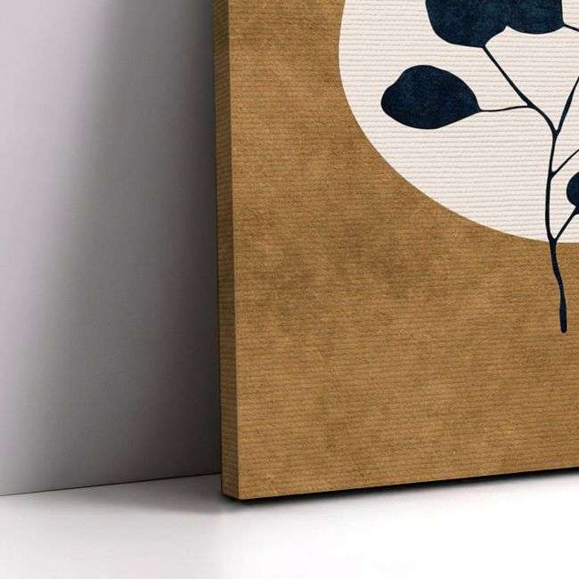 Dark blue leaves on brown III, poster