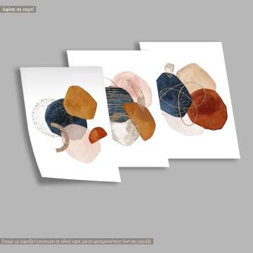 Watercoloured abstract shapes, κάδρο, μαύρη κορνίζα τρίπτυχο 2