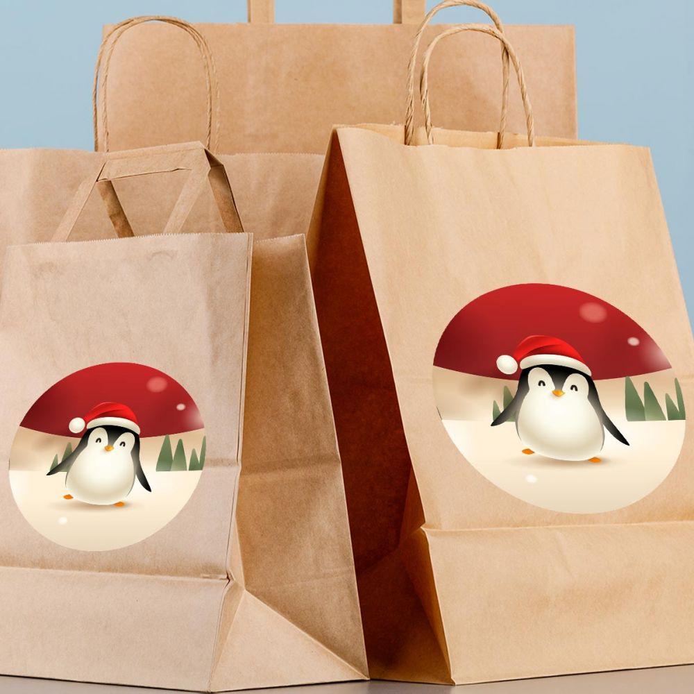 Sticker label Penguin Santa