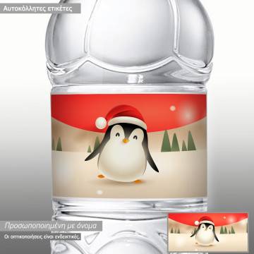 Sticker label Penguin Santa