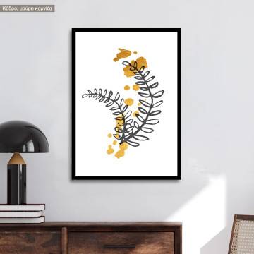 Watercolor leaves on gold, poster
