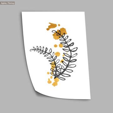 Watercolor leaves on gold, κάδρο, μαύρη κορνίζα 2