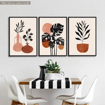 Plants and pots, κάδρο, μαύρη κορνίζα τρίπτυχο