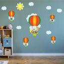 Αυτοκόλλητο τοίχου αερόστατα, ζωάκια, Βόλτα με αερόστατο (πράσινο)