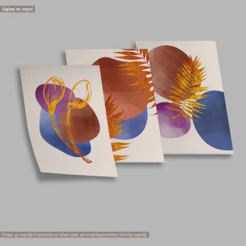 Abstract flowers on dark gold I, three panels poster 2
