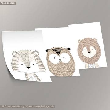 Drawn animals, poster 3 panels 2