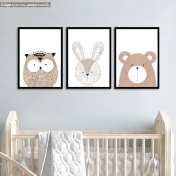 Drawn animals II, poster 3 panels