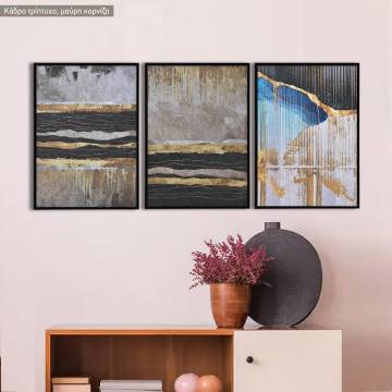 Grudge Abstract with gold lines, three panels poster