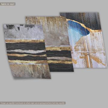 Grudge Abstract with gold lines, κάδρο, μαύρη κορνίζα τρίπτυχο 2