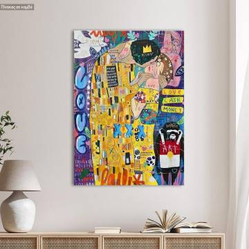 Canvas print The kiss in graffiti, vertical