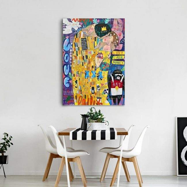 Canvas print The kiss in graffiti, vertical