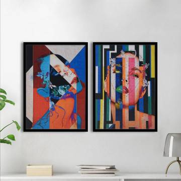 Abstract woman head, two panels poster