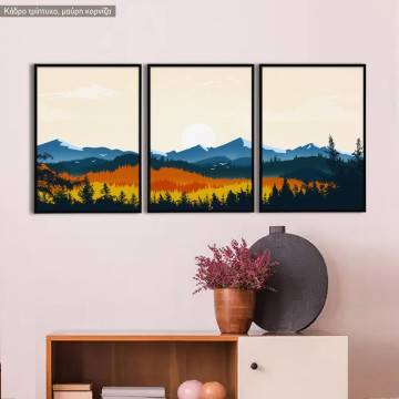 Colorful mountain scenery , three panels poster