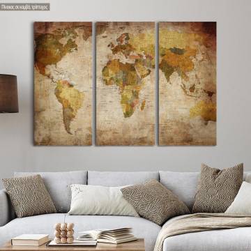 Canvas print World map vintage,3 panels