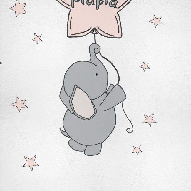 Αυτοκόλλητα τοίχου παιδικά Ελεφαντάκι στα αστέρια II, με όνομα