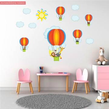 Kids wall stickers Hot air balloons, animals (light blue)