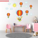 Αυτοκόλλητα τοίχου παιδικά αερόστατα, ζωάκια, Βόλτα με αερόστατο (γαλάζια)